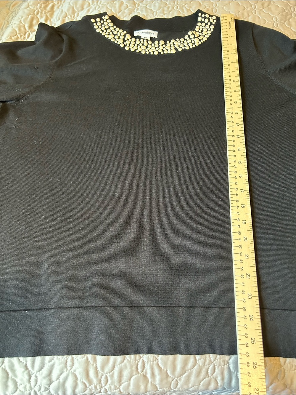 Calvin Klein Black Pullover with White Beaded Collar - Picture 6 of 9
